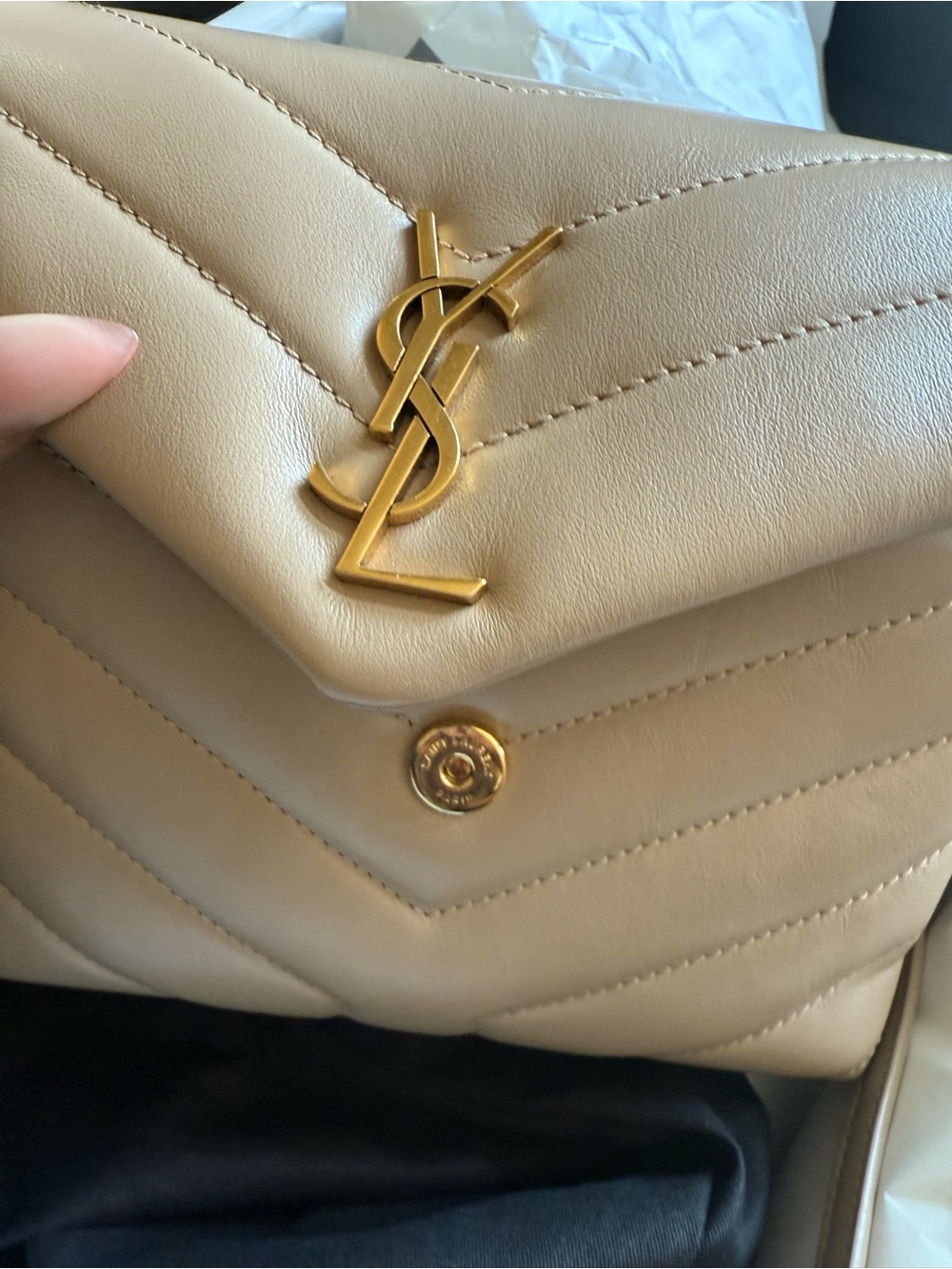 Saint Laurent Tan Quilted Leather Loulou Shoulder Bag with Gold YSL - Picture 4 of 11